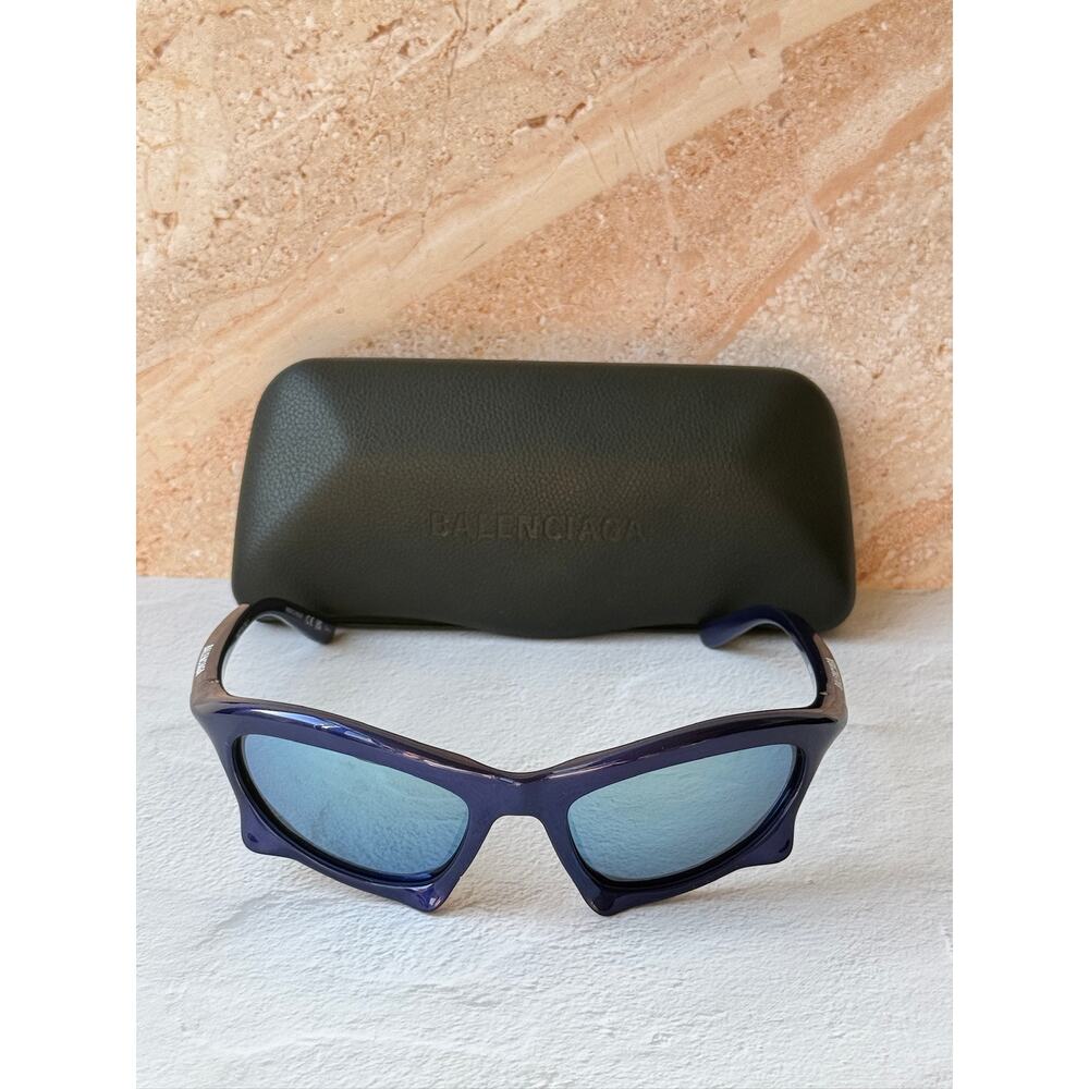 NEW Balenciaga BB0229S Bat Sunglasses in Metallic Blue $605 - Picture 2 of 8